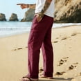 thumbnail image 5 of Bovxnpu Mens Cotton Linen Pants Beach Work Loungewear Trousers Men Linen Beach Pants Solid Loose Straight Leg Drawstring Outdoor Pants, 5 of 8