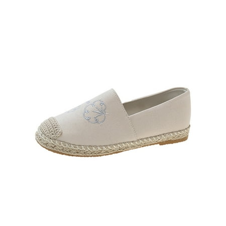 

Zodanni Ladies Non-slip Loafers Outdoor Slip Resistant Embroidered Ethnic Flats Comfortable Low Heel Walking Shoes Smiling Face 7.5