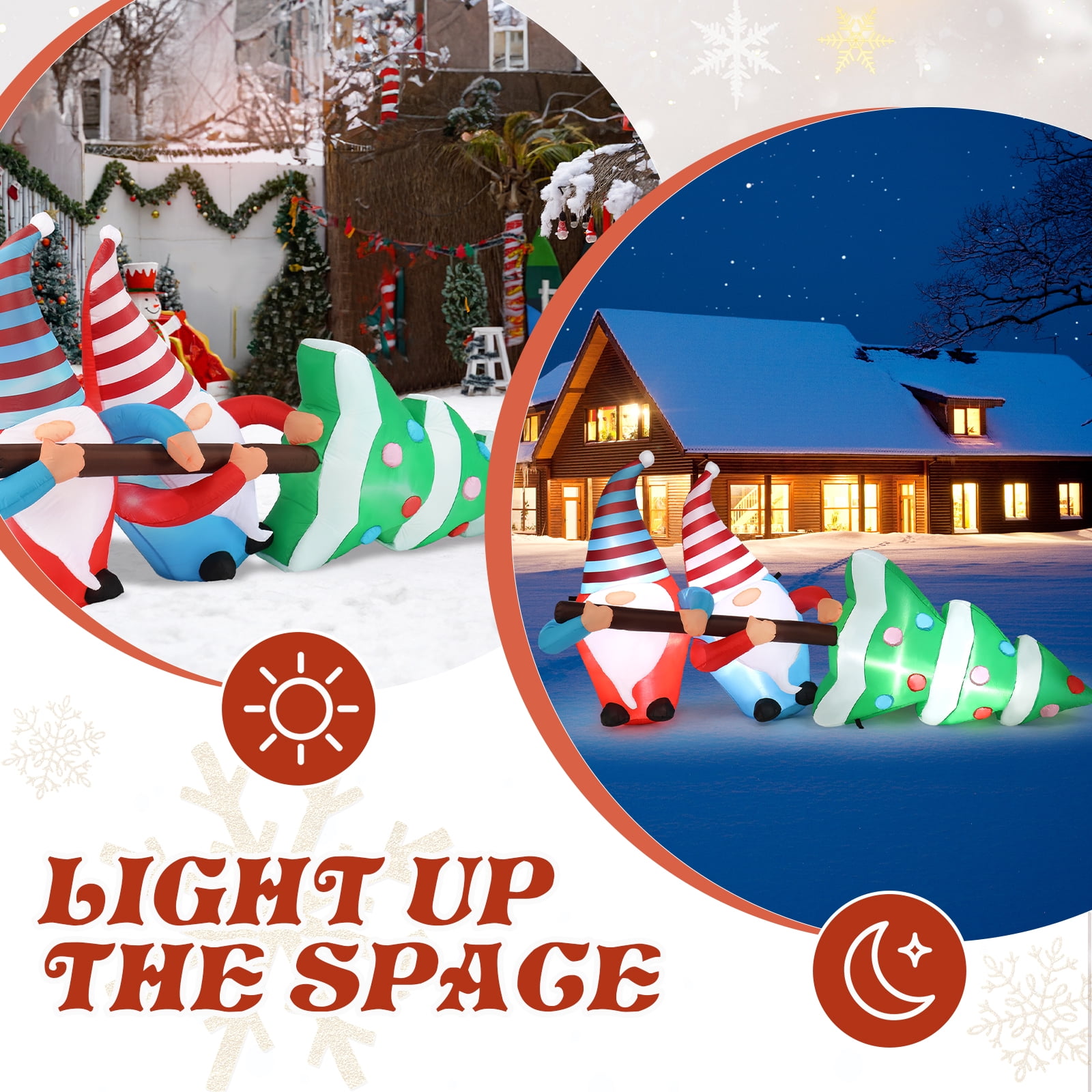 7 FT Lighted Christmas Inflatable Decoration, Inflatable Gnomes Pulling Christmas Tree, Funny Blow Up Yard Decorations with Built-in LED Lights for Holiday Party Front Yard Lawn Garden Decor