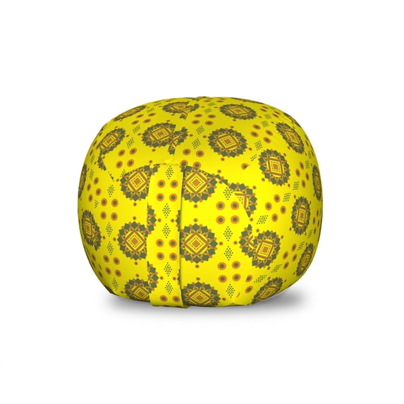 Abstract Storage Toy Bag Chair, Flowers Inspired Modern Elements Pattern on Summer Tone Background, Stuffed Animal Organizer Washable Bag, Large Size, Yellow and Olive Green, by Ambesonne