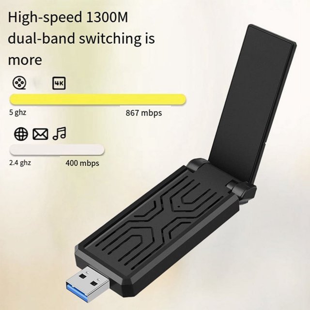 Adaptador WiFi USB 3.0 de 1300 Mbps, banda dual, 2,4 GHz, 5 GHz, antena, USB, Ethernet, tarjeta receptora para PC