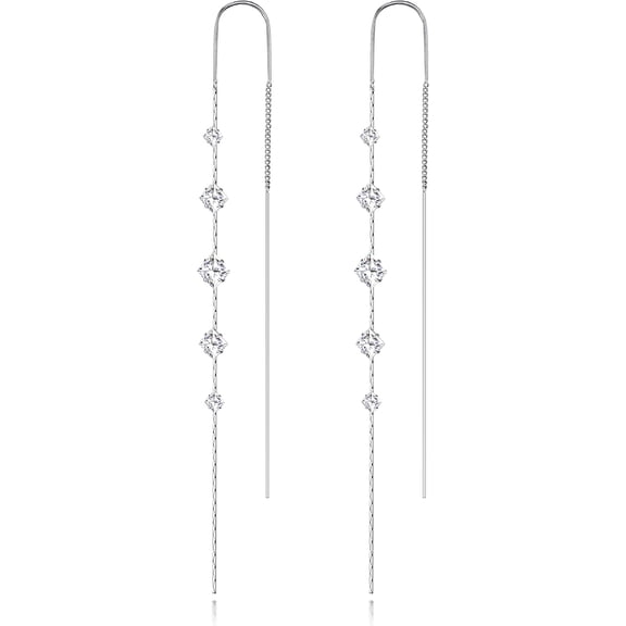 Women's silver pendant earrings, long silver earrings, sparkling pendant, set with cubic zirconia, make a perfect gift.