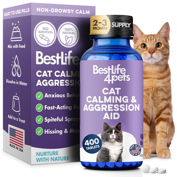 BestLife4Pets Peaceful Paws Cat Calming Pills Aggression & Anxiety Management for Stress, Spraying, Territorial Behavior - 400 Pills