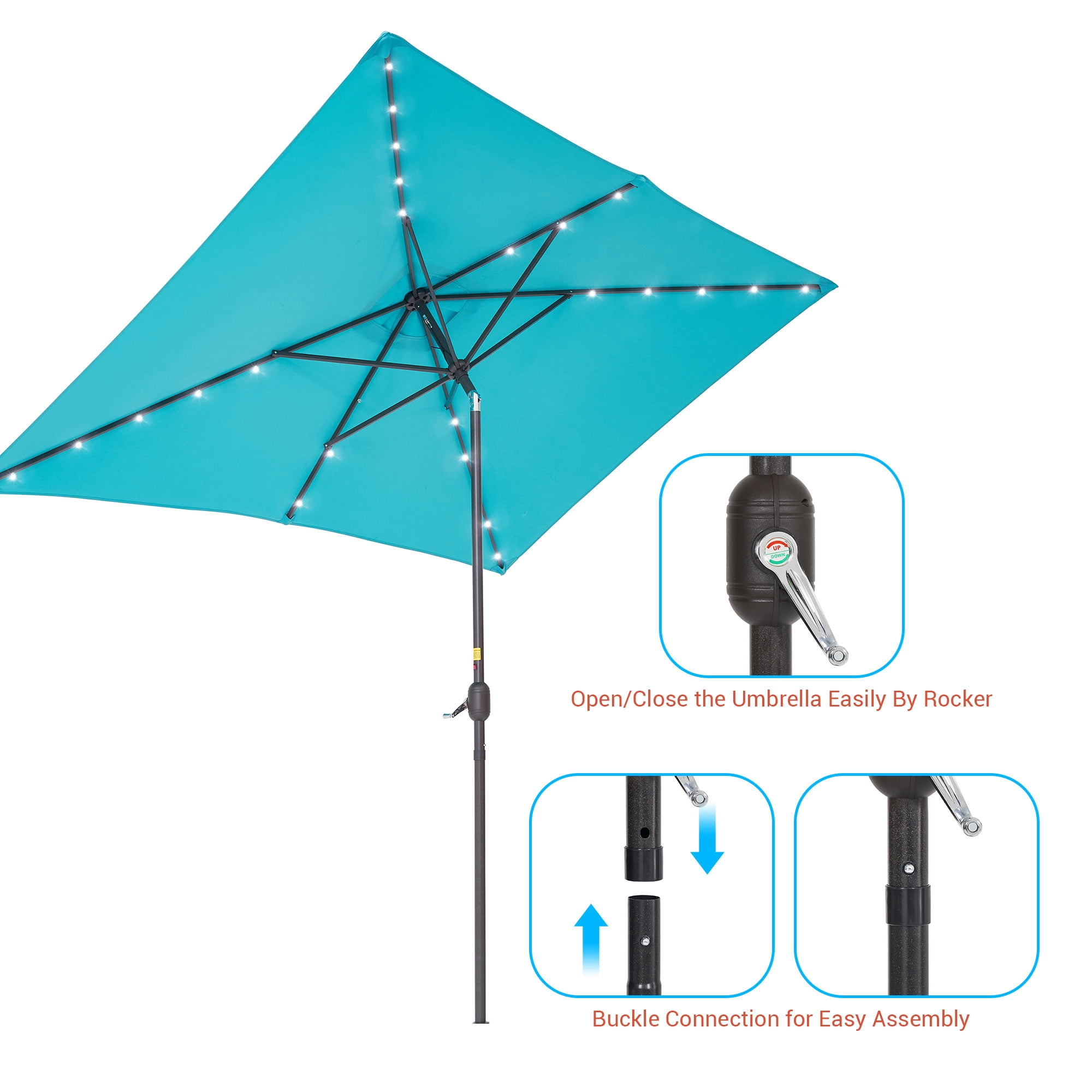 CHYVARY 10 x 6.5ft LED Outdoor Patio Rectangular Table Umbrellas for Deck, Poolside and Garden,Lake Blue