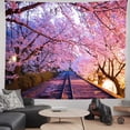 thumbnail image 2 of Railway and Cherry Blossoms Wall Tapestry Pink Japanese Spring Sunset Landscape Aesthetic Art Large 80x60 Inch for Bedroom Living Room Dorm Decor, 2 of 6
