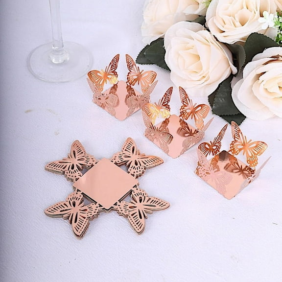 BalsaCircle 50 Rose Gold Metallic 4 in Mini Butterfly Square Cupcake Dessert Paper Liners Party Events Decorations