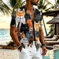 thumbnail image 2 of Uwinwear Linen Cotton Short Sleeve For Men Button Up V Neck Shirts Lightweight Printed Tops Hawaiian Summer Beach Casual Shirts Breathable Casual Wear,Black,M, 2 of 8