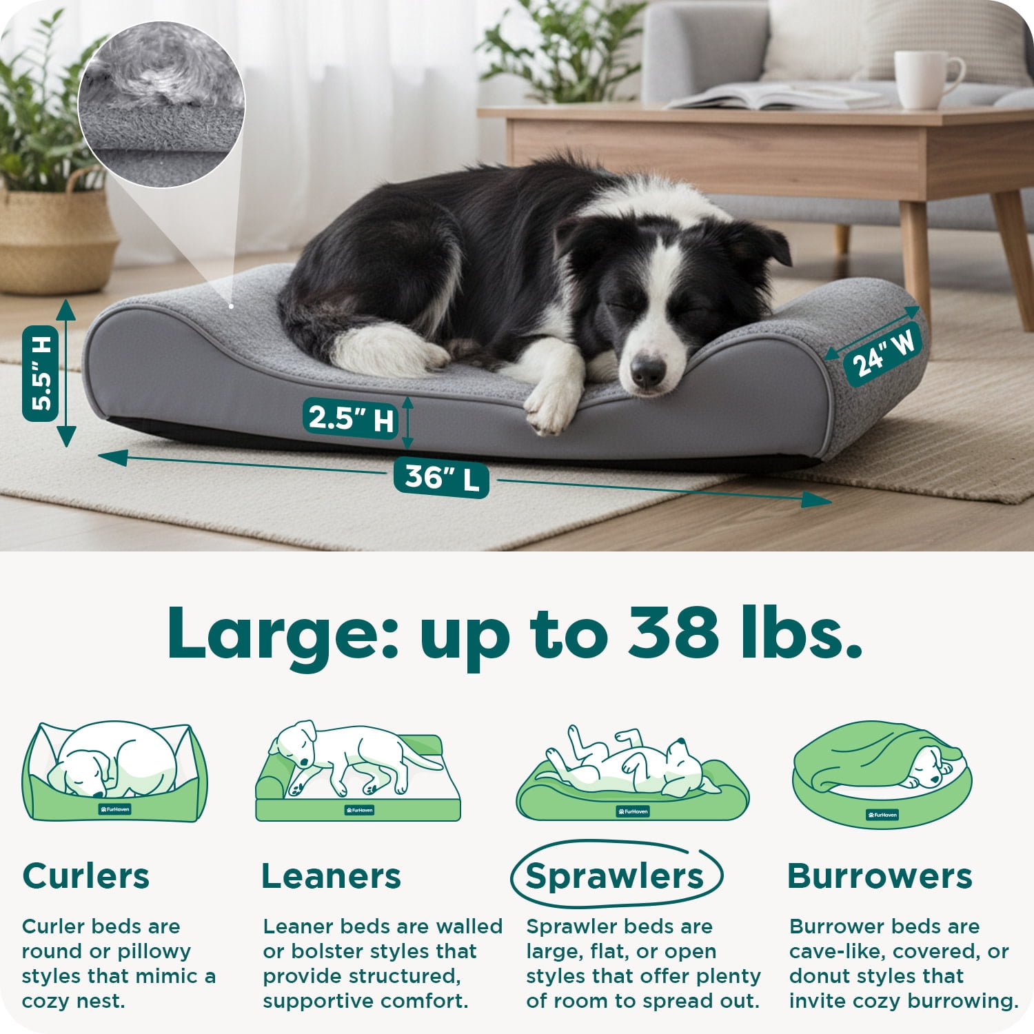 FurHaven Pet Dog Bed | Orthopedic Ultra Plush Luxe Lounger Pet Bed for Dogs & Cats, Gray, Large