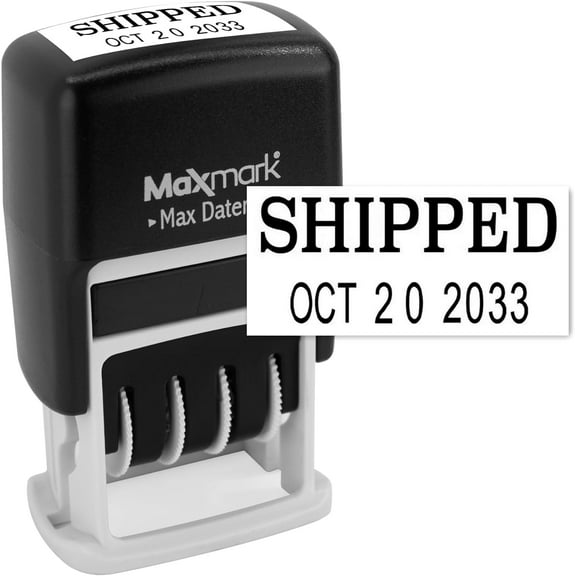 MaxMark Self-Inking Rubber Date Office Stamp with SHIPPED Phrase & Date - BLACK INK (Max Dater II)
