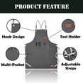 thumbnail image 4 of Toptie Cotton Canvas Work Tool Apron with Pockets for Kitchen Chef Baking BBQ Hair Salon Gardening Cafe-Grey, 4 of 7