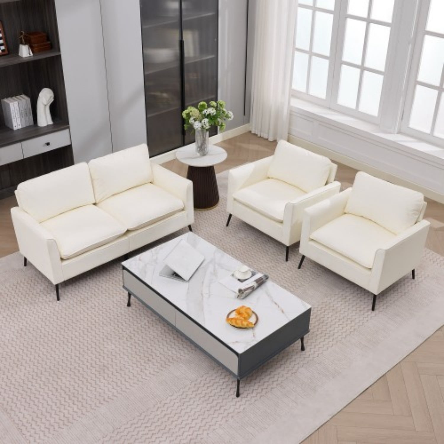 Cat Paw Accent Chair, Modern Faux Leather Upholstered Armchair, Nordic Retro Single Sofa Chair with Soft Cushion and Ergonomic Back Support for Living Room Bedroom Balcony Office, Cream