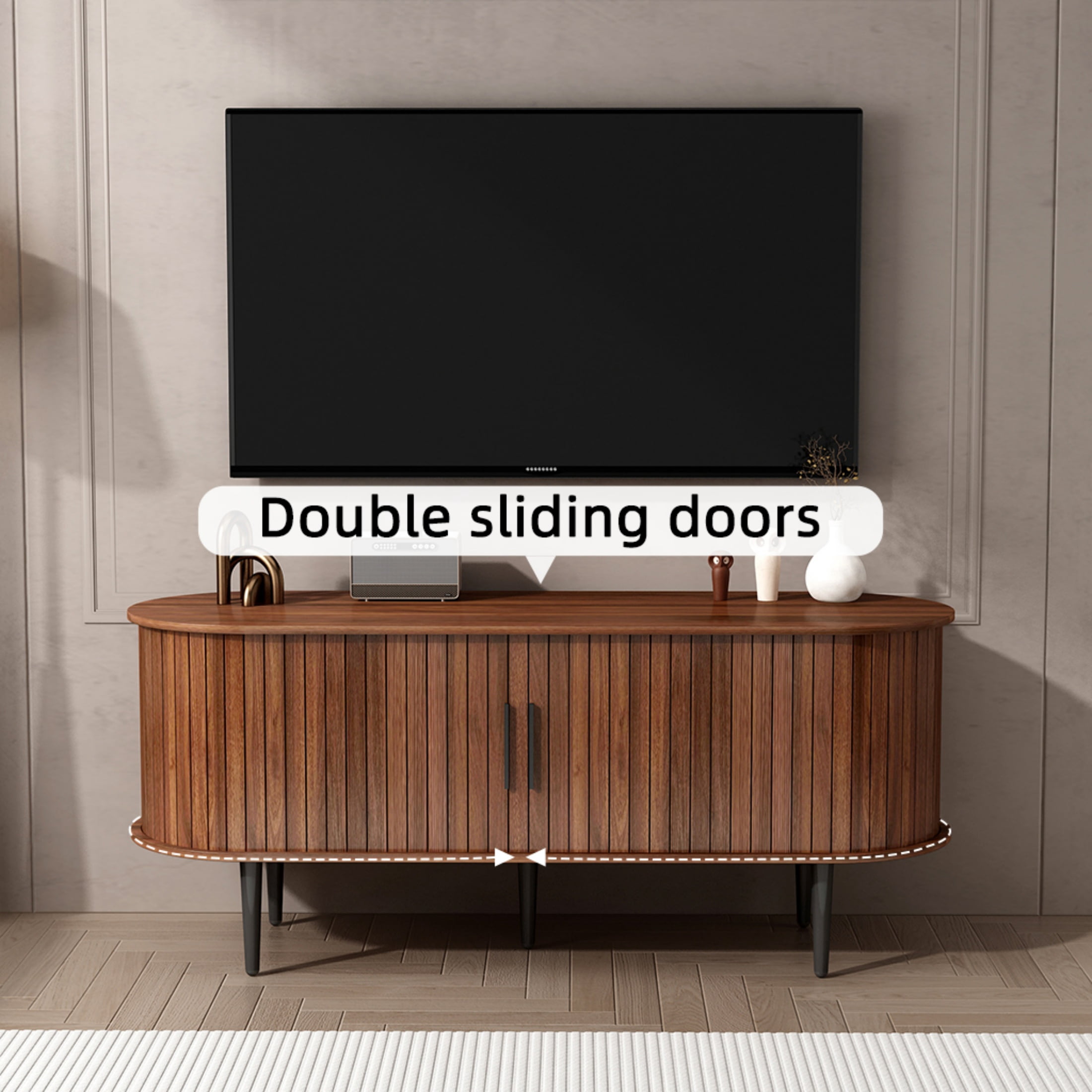 Atumcto 47" Wooden TV Stand, Modern Entertainment Center with Storage Compartment and Sliding Door, Walnut Finish