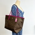 thumbnail image 6 of Coach (5696) Graphite Brown Dark Magenta Coated Canvas City Tote Shoulder Bag, 6 of 7
