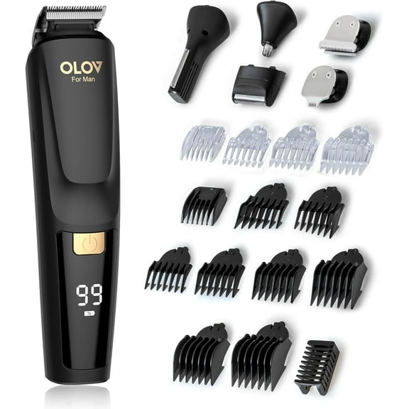 OLOV Beard Trimmer for Men, 20 Pcs All-in-One Grooming Kit & Hair Clipper, Nose, Ear, Body and Face, Electric Shaver USB Rechargeable, Gifts for Men