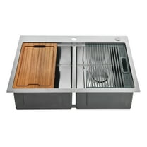 Kingston Brass GKDD332292 Uptowne 33-Inch Stainless Steel Double Bowl Dual Mount Kitchen Sink with 6-Piece Kitchen Accessory Set