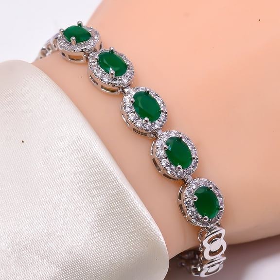 Emerald Simulated & Cubic Zirconia 925 Sterling Silver Tennis Bracelet 7" B97527 Christmas Sale, New Year Gift