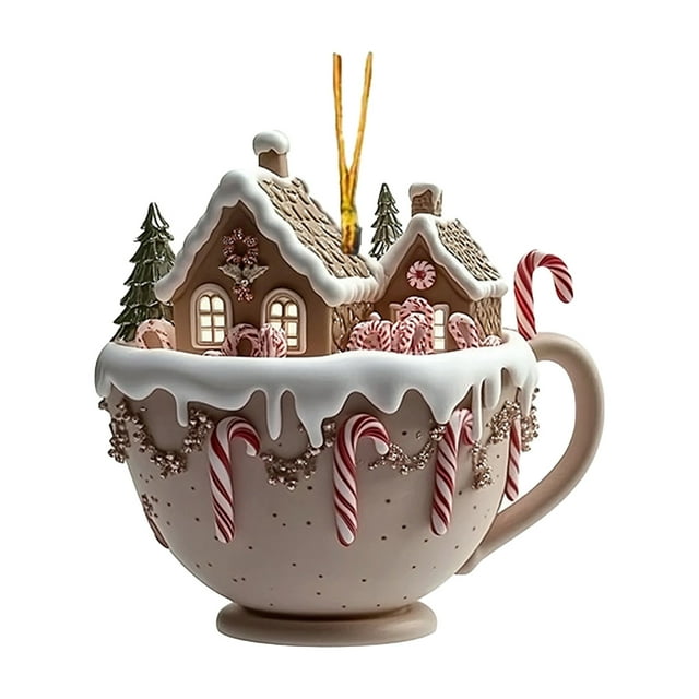 Adornos Para El Árbol De Navidad En Forma De Taza De Café | Adornos Navideños De Acrílico 2D Con Motivo De Chocolate Caliente Y Nieve | Colgante Decorativo Para El Árbol De Navidad Con Motivo De Cho