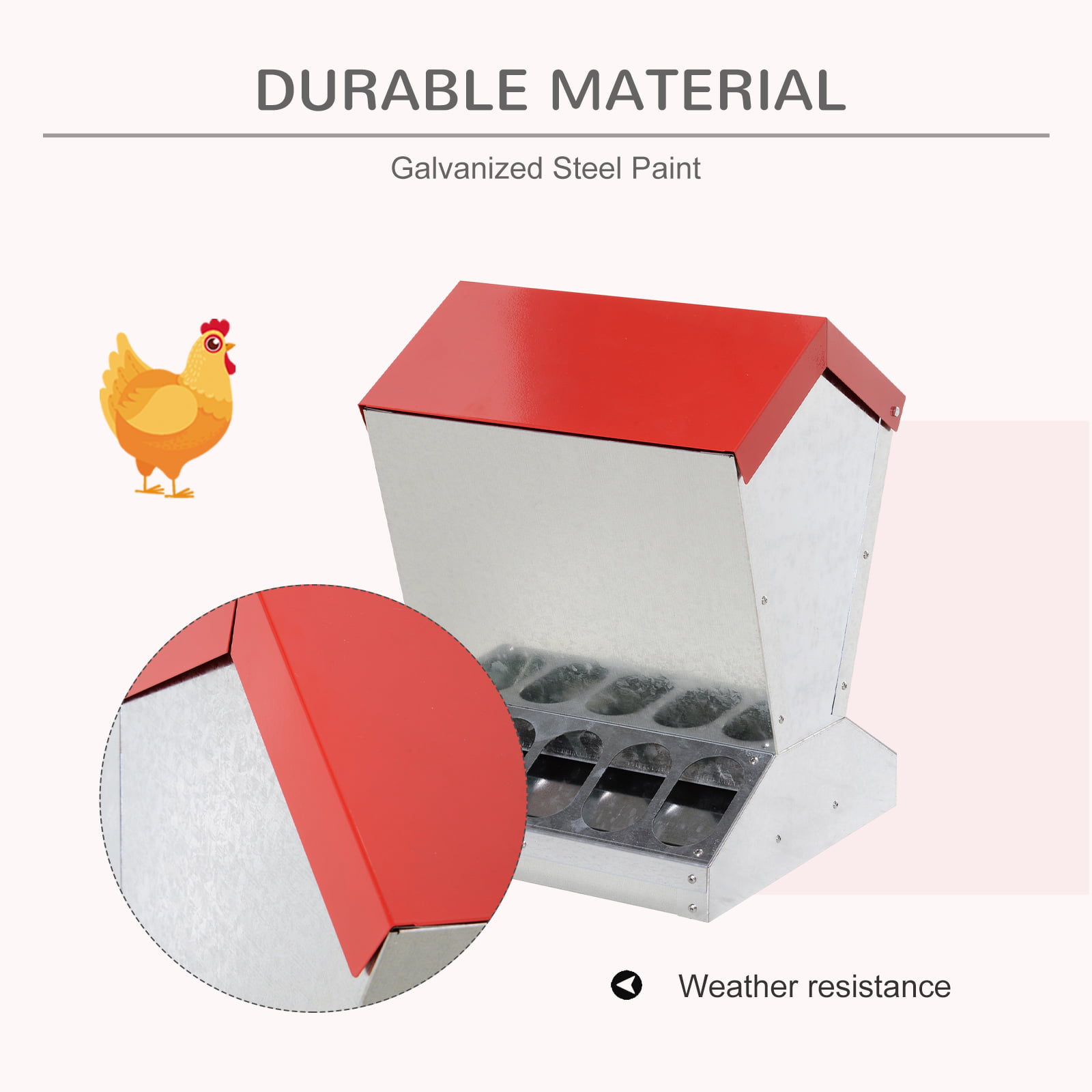 PawHut Automatic Chicken and Poultry No-Waste Feeder with Protective Lid for up to 10 Chickens Holds 25lbs of Feed