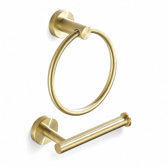 SOALASEBATH 2-Piece Bathroom Hardware Set with Toilet Paper Holder and Towel Ring, Wall Mounted Stainless Steel, Brushed Gold