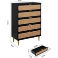 thumbnail image 2 of Rattan Dresser with 5 Drawers, Tall Modern Closet with Deep Storage, Large Chest of Drawers with Wide Top, Long Wooden Dresser for Bedroom, Living Room, Hallway, Kids Room, Black, 2 of 7