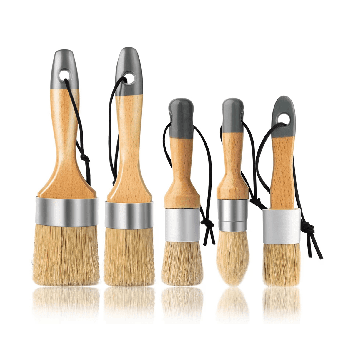 Wax & Chalk Paint Brush Set – 3-Piece Natural Bristle Brushes For Furniture, DIY Painting, Waxing, And Stenciling – Includes Flat, Pointed, And Round Shapes