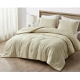 thumbnail image 2 of Chezmoi Collection Cliff 3-Piece Lightweight Cooling Comforter Set, Queen- Rayon Derived from Bamboo & Polyester Blended, Soft Breathable Bedding for Hot Sleepers, Sand, 2 of 9
