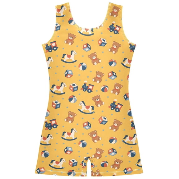 Gymnastics Leotard Sleeveless Teddy Bear Horse Stretchy Dance Bodysuit Breathable Athletic Ballet Yoga Outfit for Ages 3-14