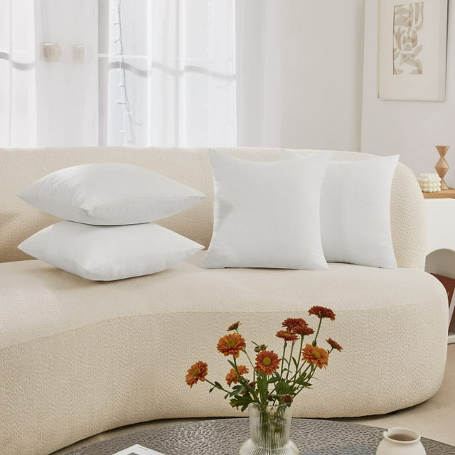 Deconovo Fundas de cojines decorativas - Juego of 4 Soft Linen Cushion Covers, Machine Washable Pillowcases for Sofa, Natural White, 16x16 Inch