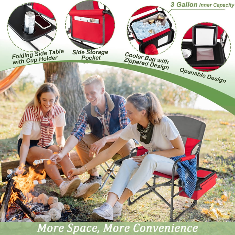 Aimee Lii Folding Camping Directors Chair with Cooler Bag and Side Table, Portable Chairs for Adults, Comfy Outdoor Chair, Red
