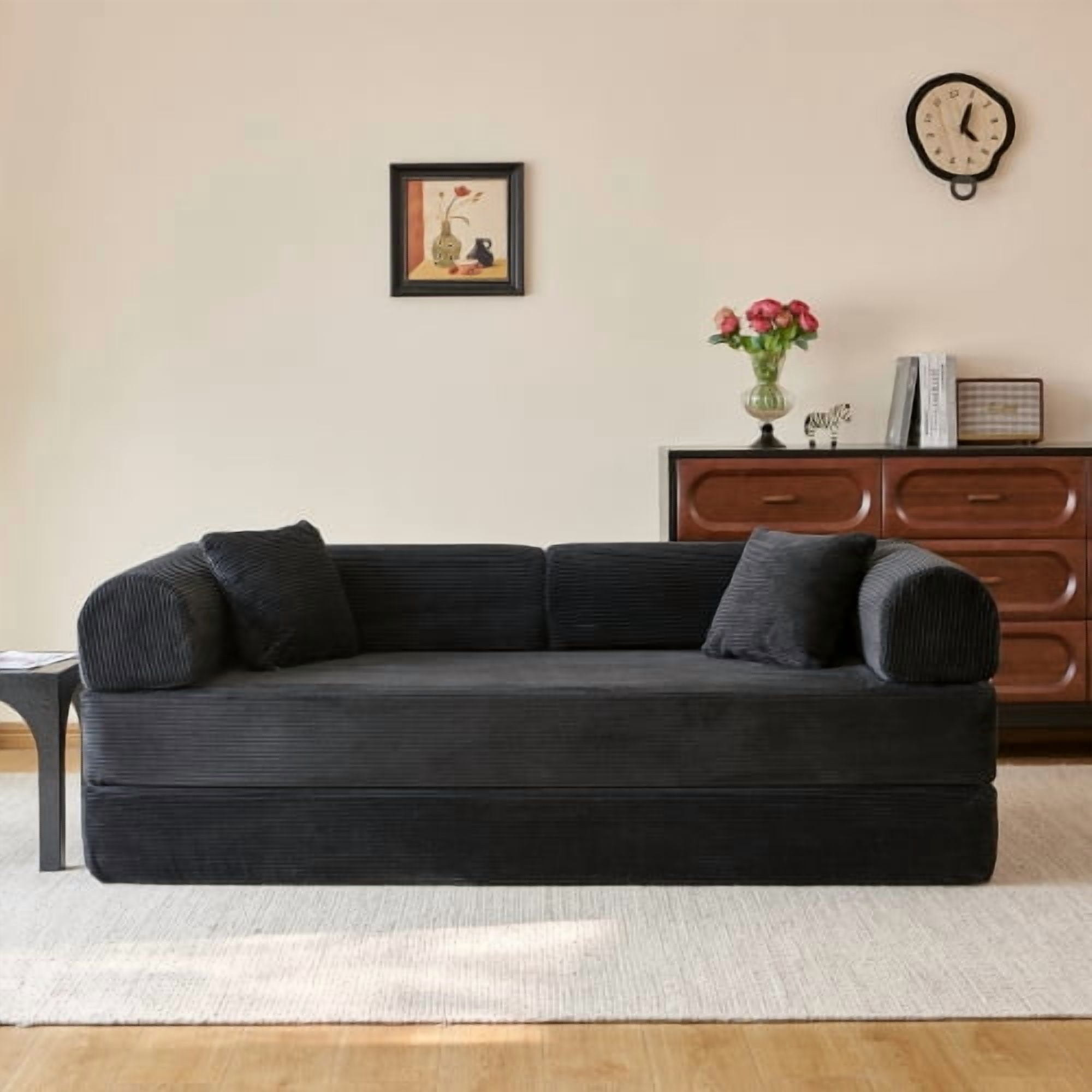 78.8" Convertible Sofa Bed, Convertible Boneless Modular Sectional Futon Loveseat, Sleeper Couch for Living Room Bedroom, No Assembly Required, Black