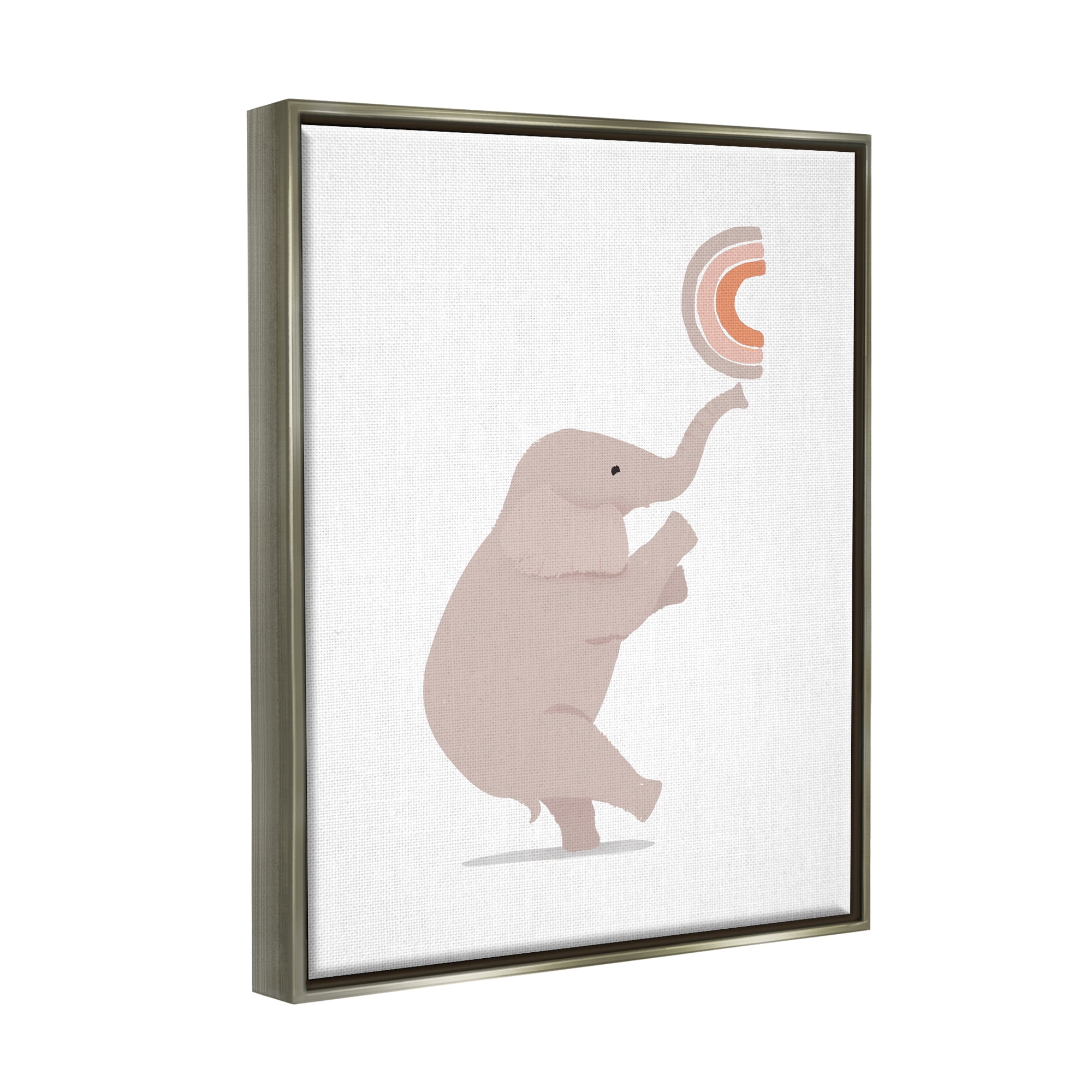 Stupell Industries Elephant Balancing Rainbow Animals & Insects Painting Gray Floater Framed Art Print Wall Art, 17 x 21