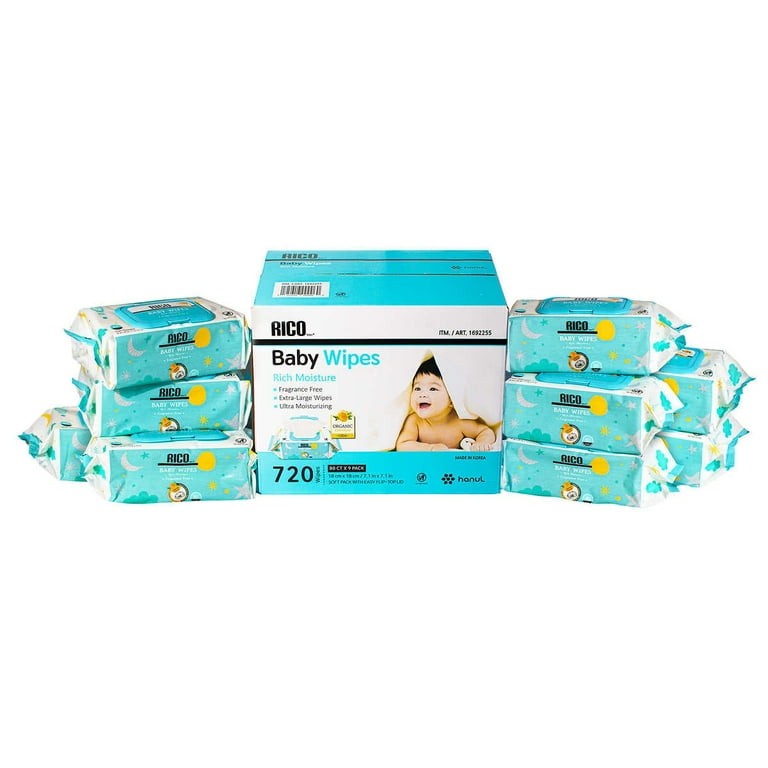 RICO Baby Wipes, 720-count, Clean, Soothing, Disposable