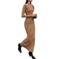thumbnail image 2 of Autumn and Winter Women'S Long Sleeve Maxi Dress Ribbed Knit Slim Casual Dress Khaki S, 2 of 9