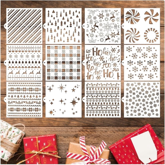 12 Pcs Reusable Baking Stencils for Bread, Cake, Cookie Decorating - Christmas Theme Templates for Sourdough, Royal Icing, Airbrush, DIY Party Supplies (Holiday Baking Decor)