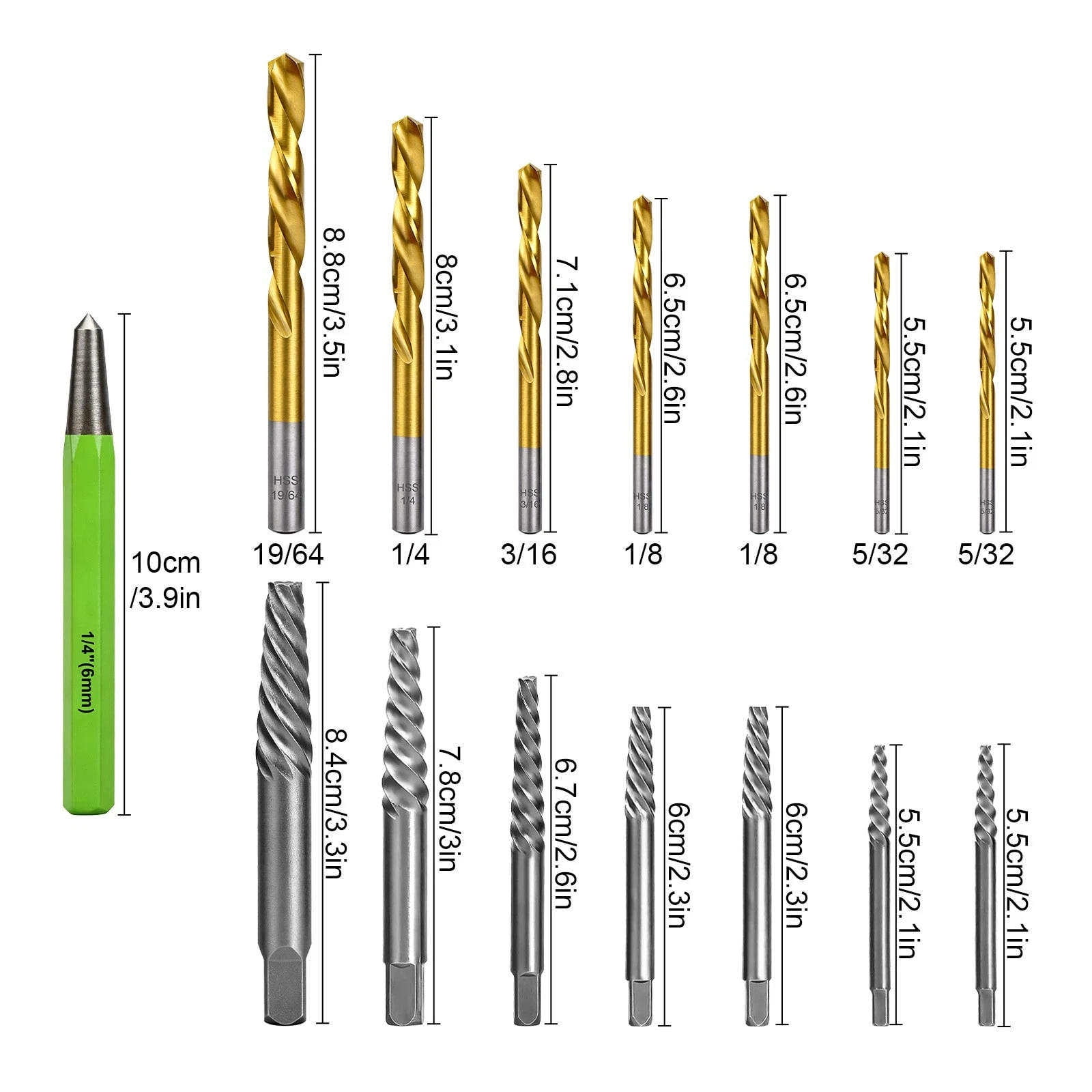 JIAHAOO Reverse Left Hand Drill Bit Extractor Set 135° Split Point For Rounded Seized Bolt Screw Removal Work Tool