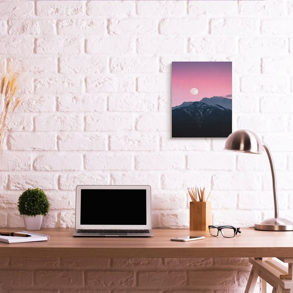 Stupell Industries Moon Rise over Mountains with Pink Sky Photograph Designed by Unsplash