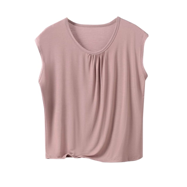 BLVB T-Shirts de Pyjama en Modal Ultra Doux pour Femmes, Coupe Ample, Col Ras du Cou, Hauts Décontractés de Détente, Manches Cap, T-Shirts de Nuit pour Femmes