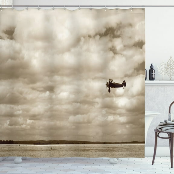 Ambesonne Vintage Airplane Shower Curtain, Fighter Plane, 69"Wx84"L, Sepia