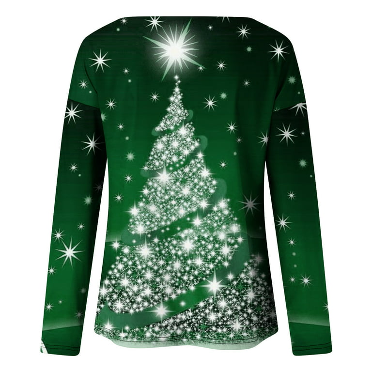Ugly Christams Sweatshirt Christmas Trees Graphic Sweatshirts Loose Tunic  Long Sleeve T Shirts Western Tops for Ladies Round Neck Pullover Plus Size