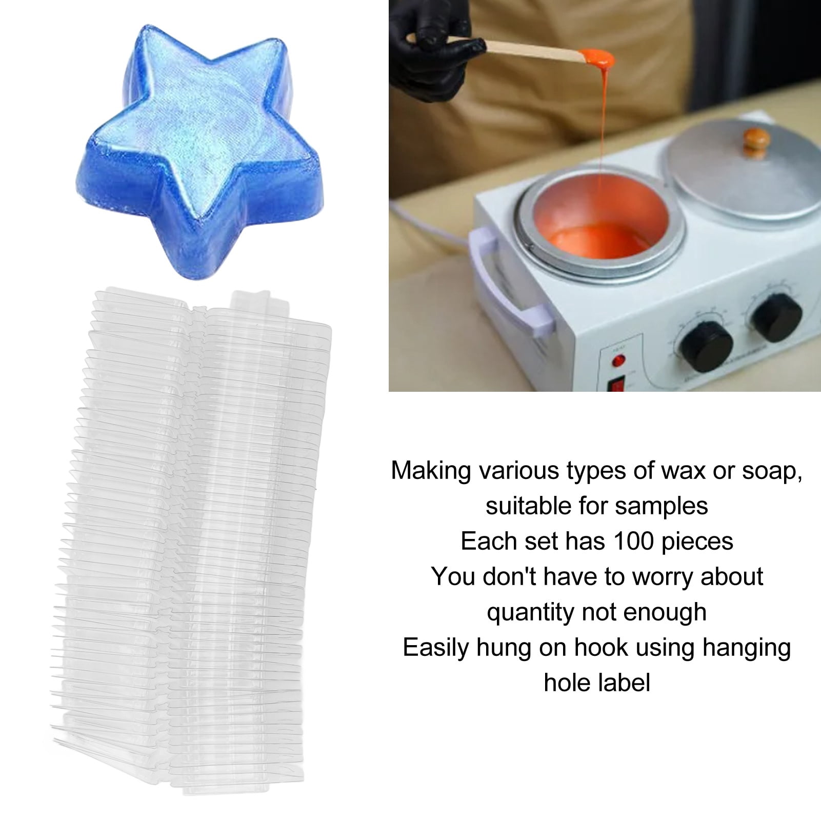 Riousery 100 Packs Five Pointed Star Shaped Wax Melt Clamshell Molds Containers Clear Plastic Tray for Wickless Tarts Candle Making Premium Supplies