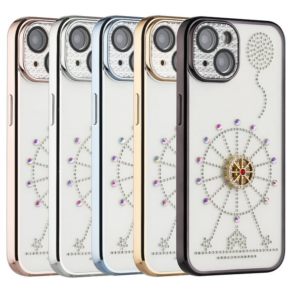 iPhone 14 Plus Phone Case, 100% Slim Fit Glitter Diamind Colorful Gems Ring Kickstand Shock Resistant for iPhone 14 Plus Phone Case Gray