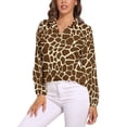 thumbnail image 2 of Giraffe Blouse Brown Animal Print Cute Pattern Blouses Womens Streetwear Shirts Autumn Long-Sleeve Oversized Top, 2 of 7
