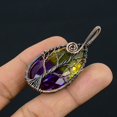 thumbnail image 3 of Natural Bi Color Tourmaline Gemstone Copper Wire Wrap Jewely Pendant 2.2", 3 of 4