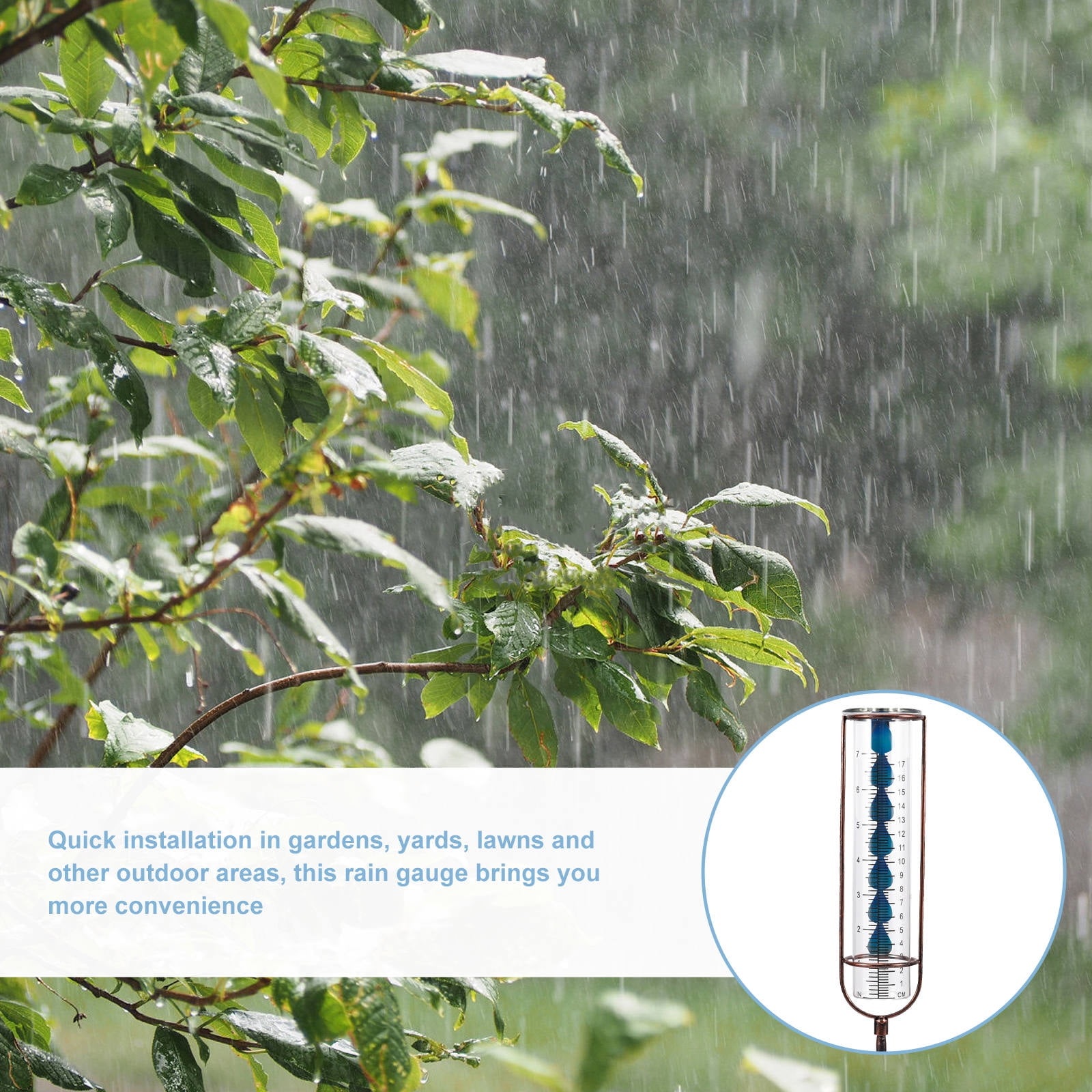 HOMEMAXS Outdoor Rain Gauge with Metal Stake Decorative Rain Gauge Detachable Rain Gauge(7 inches capacity)