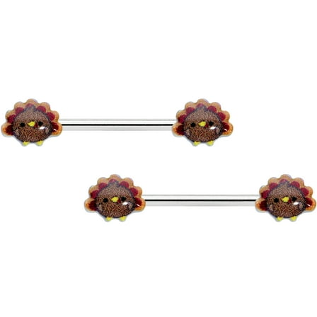 Body Candy 14G Womens Piercing Steel 2Pc Cute Colorful Turkeys Thanksgiving Nipple Ring Set 9/16