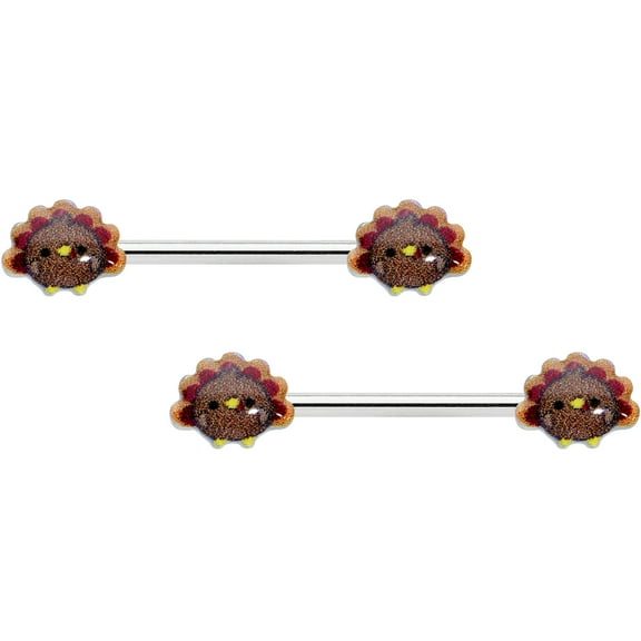 Body Candy 14G Womens Piercing Steel 2Pc Cute Colorful Turkeys Thanksgiving Nipple Ring Set 9/16