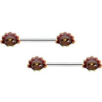 Body Candy 14G Womens Piercing Steel 2Pc Cute Colorful Turkeys Thanksgiving Nipple Ring Set 9/16