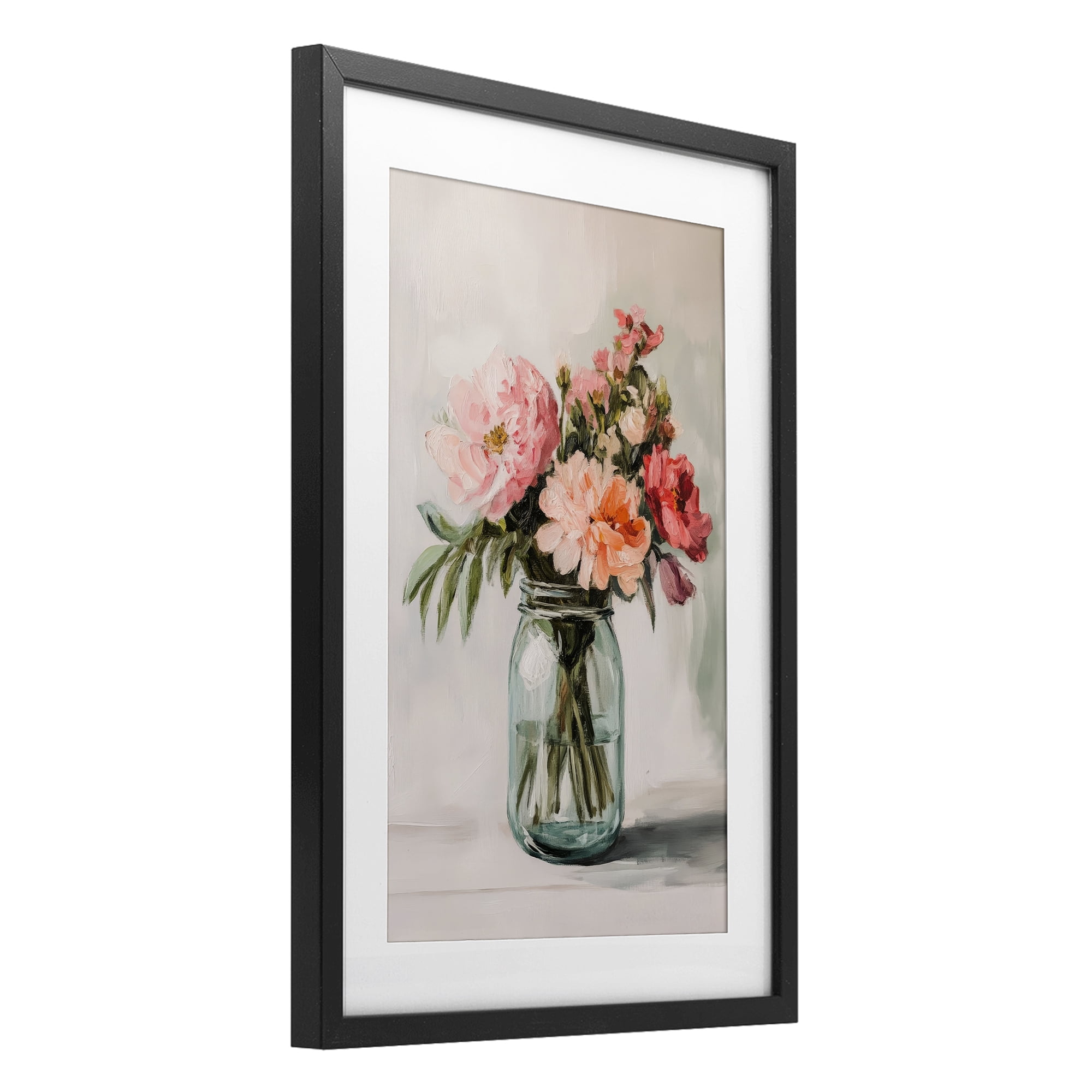 Stupell Industries Pink Flower Stems in Jar Black Framed Print Under Glass, design by Petal Prints Design