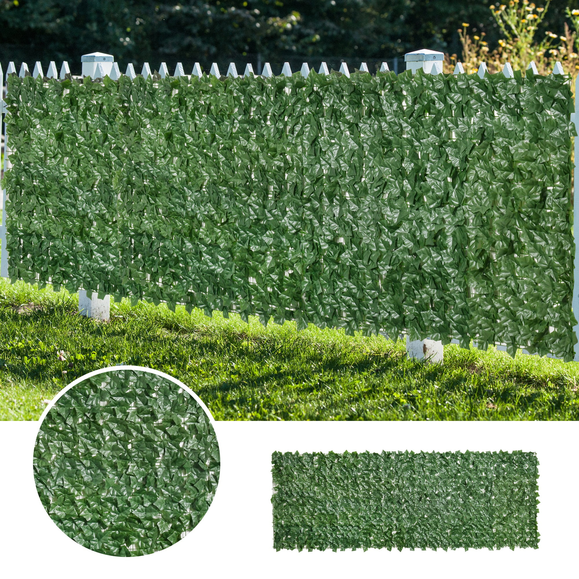 Artificial Grass Wall Panels, Dark Green Ivy Greenery Backdrop for Indoor Outdoor Garden Fence Backyard Privacy Decor