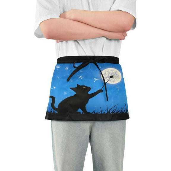 Yayeee Waist Apron with Pockets for Cooking Waterproof Half Server Aprons, Black Cat